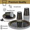 202pcs Eco-Friendly Disposable Black and Gold Paper Plates Cutlery Napkins Cups Tablecloth Banner Supplies Bulk, Non-Plastic Dinnerware Decorations fo