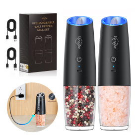 Gravity Electric Salt And Pepper Grinder Set Automatic Shakers Mill Grinder With LED Light, Battery Powered Adjustable Coarseness One Hand Operation, (Option: Rechargeable)