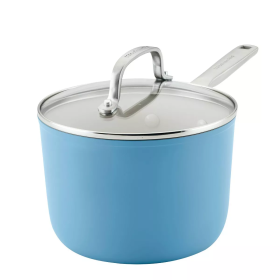 Hard Anodized 3qt Nonstick Ceramic Cookware Sauce Pan with Lid - Pistachio (Color: Blue Velvet)